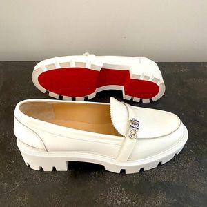 christian louboutin lock woody patent red sole loafers